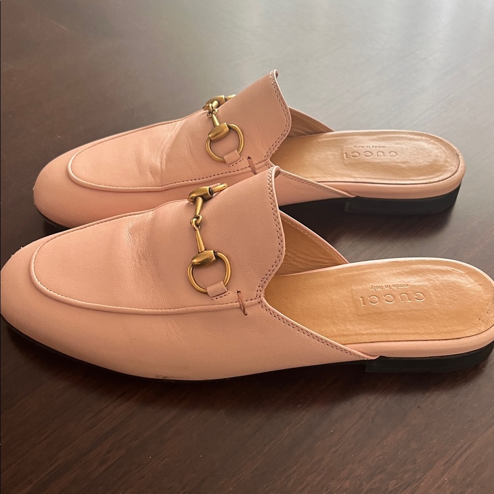 GUCCI Princetown Leather Mule Sz 36 Horsebit Slip On Loafer with Gold Hardware